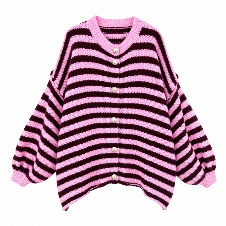 XUNA Gestreifte Strickjacke mit Zierknöpfen